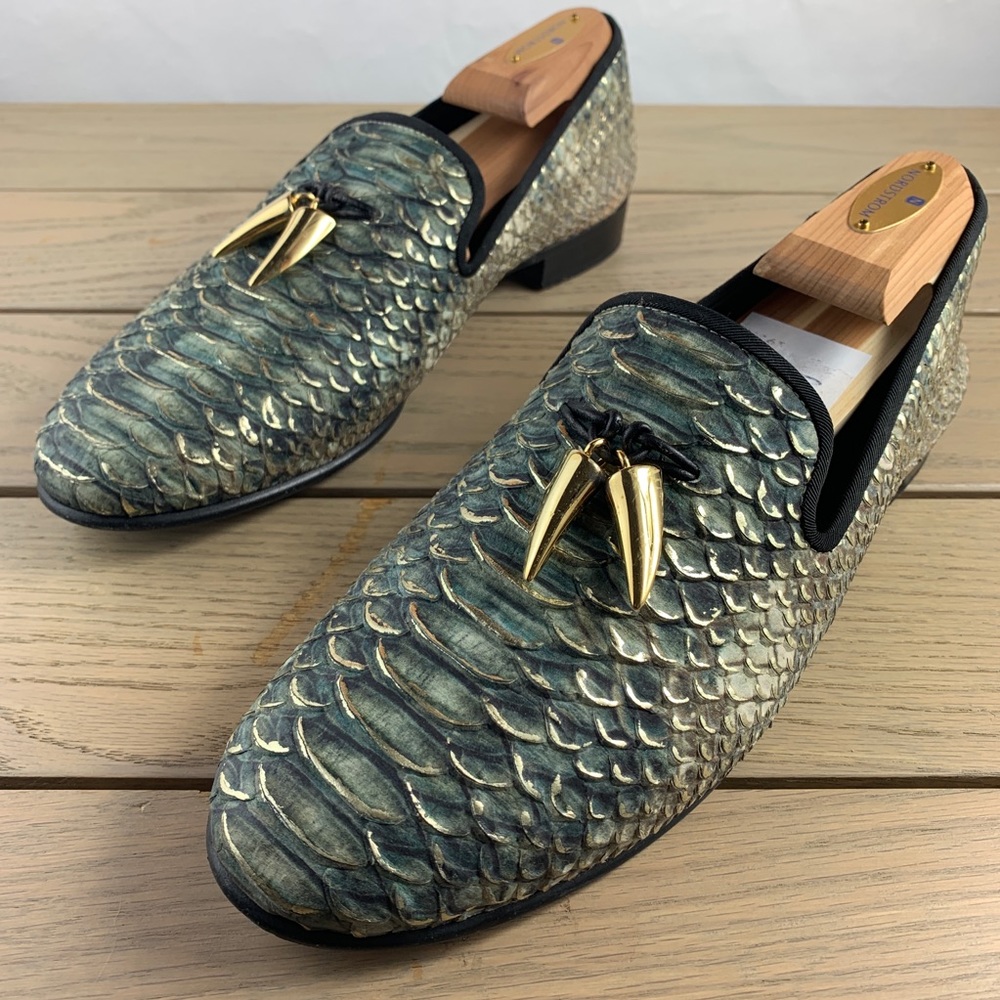 GIUSEPPE ZANOTTI - SHARKTOOTH LEATHER LOAFERS -42